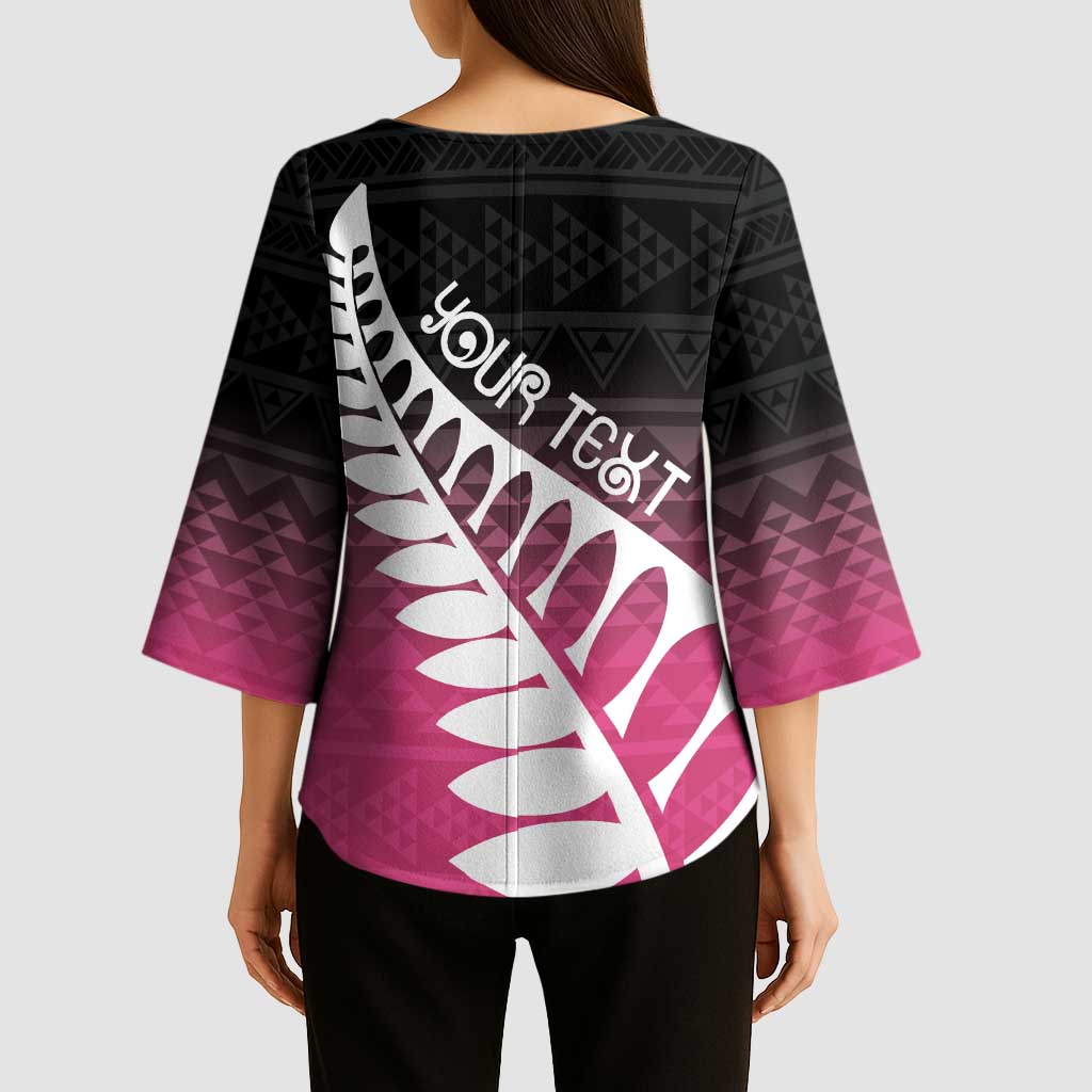 Pink Silver Fern Spirit Taniko Tukutuku Personalised Kimono Sleeve Blouse - Aussie Hoodie