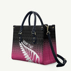 Pink Silver Fern Spirit Taniko Tukutuku Personalised Leather Bag - Aussie Hoodie
