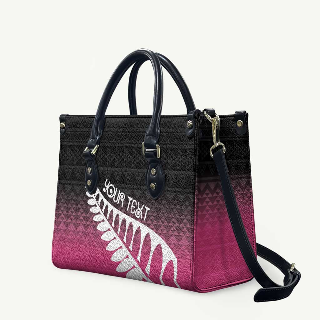 Pink Silver Fern Spirit Taniko Tukutuku Personalised Leather Bag - Aussie Hoodie