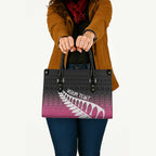 Pink Silver Fern Spirit Taniko Tukutuku Personalised Leather Bag - Aussie Hoodie