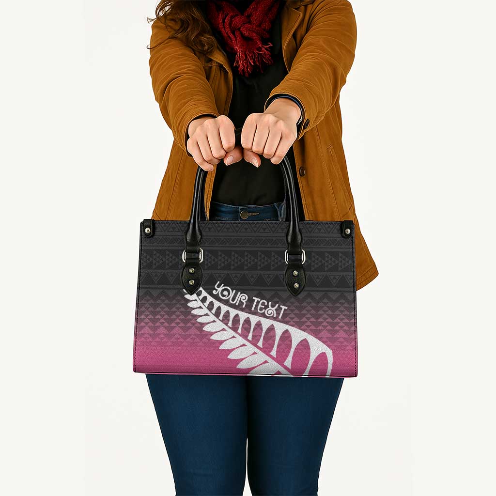 Pink Silver Fern Spirit Taniko Tukutuku Personalised Leather Bag - Aussie Hoodie