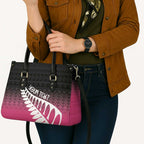 Pink Silver Fern Spirit Taniko Tukutuku Personalised Leather Bag - Aussie Hoodie