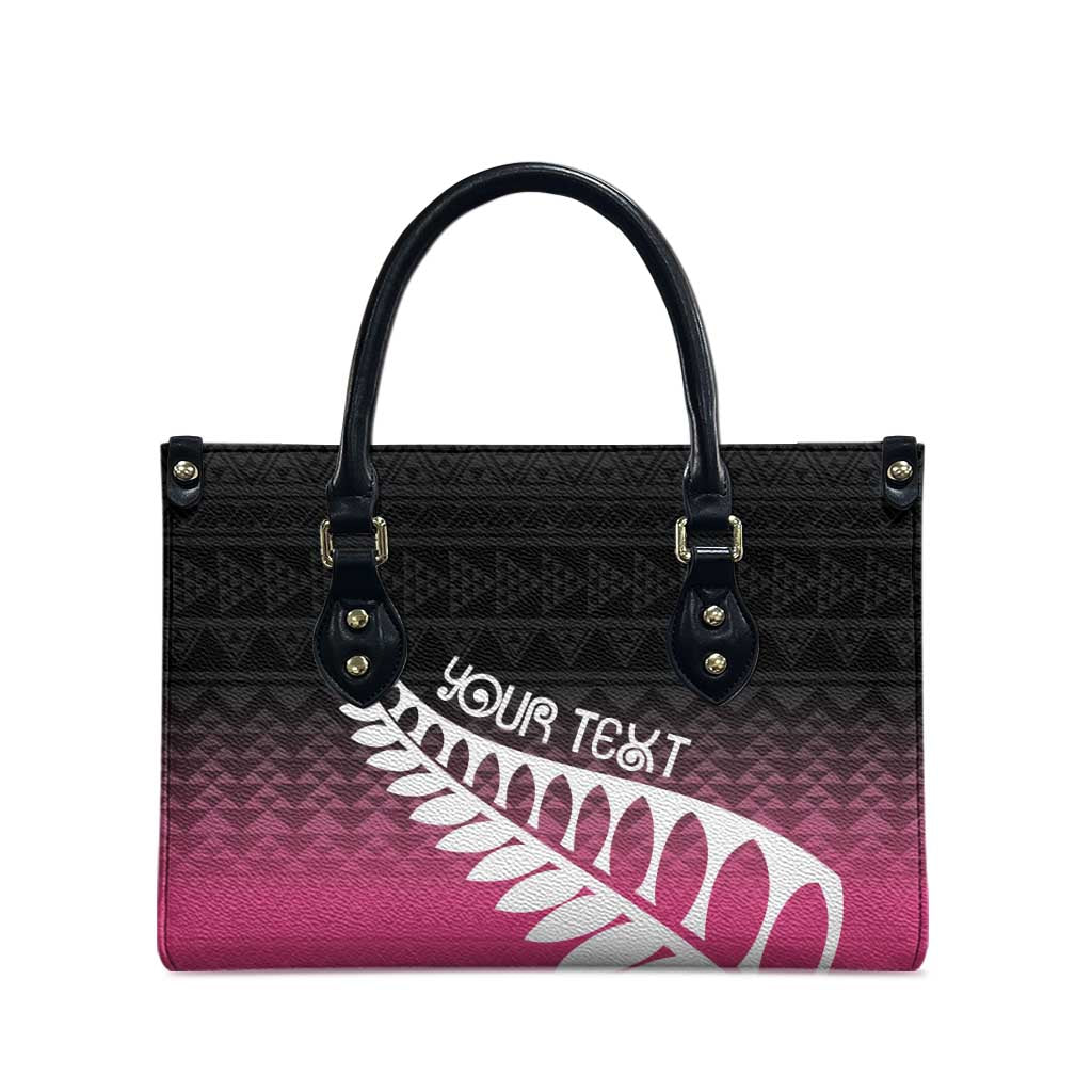 Pink Silver Fern Spirit Taniko Tukutuku Personalised Leather Bag - Aussie Hoodie