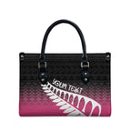 Pink Silver Fern Spirit Taniko Tukutuku Personalised Leather Bag - Aussie Hoodie