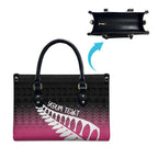 Pink Silver Fern Spirit Taniko Tukutuku Personalised Leather Bag - Aussie Hoodie