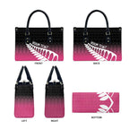 Pink Silver Fern Spirit Taniko Tukutuku Personalised Leather Bag - Aussie Hoodie