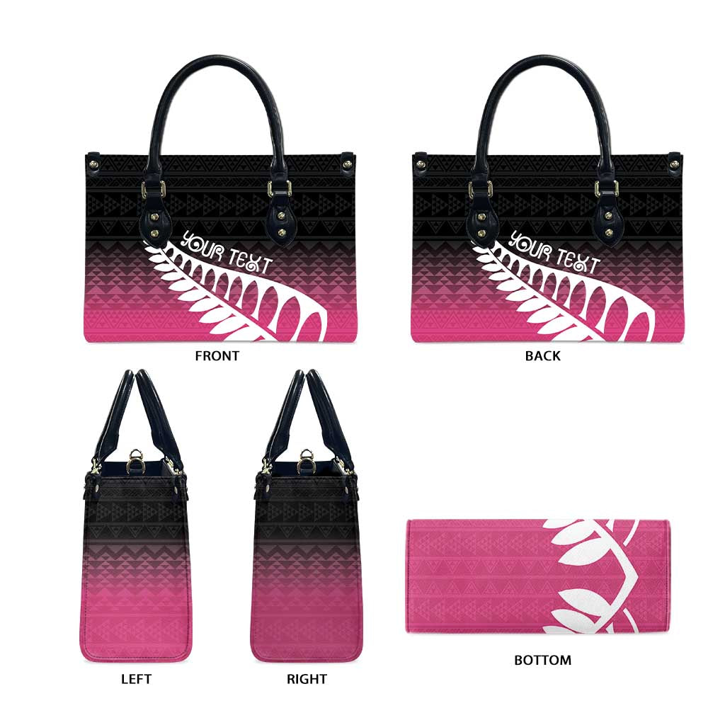 Pink Silver Fern Spirit Taniko Tukutuku Personalised Leather Bag - Aussie Hoodie