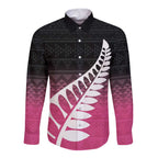 Pink Silver Fern Spirit Taniko Tukutuku Personalised Long Sleeve Button Shirt