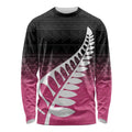Pink Silver Fern Spirit Taniko Tukutuku Personalised Long Sleeve Shirt