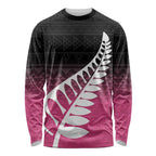 Pink Silver Fern Spirit Taniko Tukutuku Personalised Long Sleeve Shirt