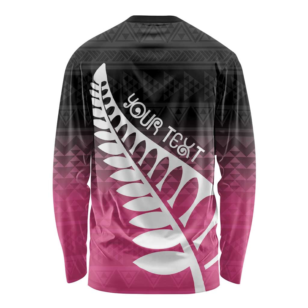 Pink Silver Fern Spirit Taniko Tukutuku Personalised Long Sleeve Shirt