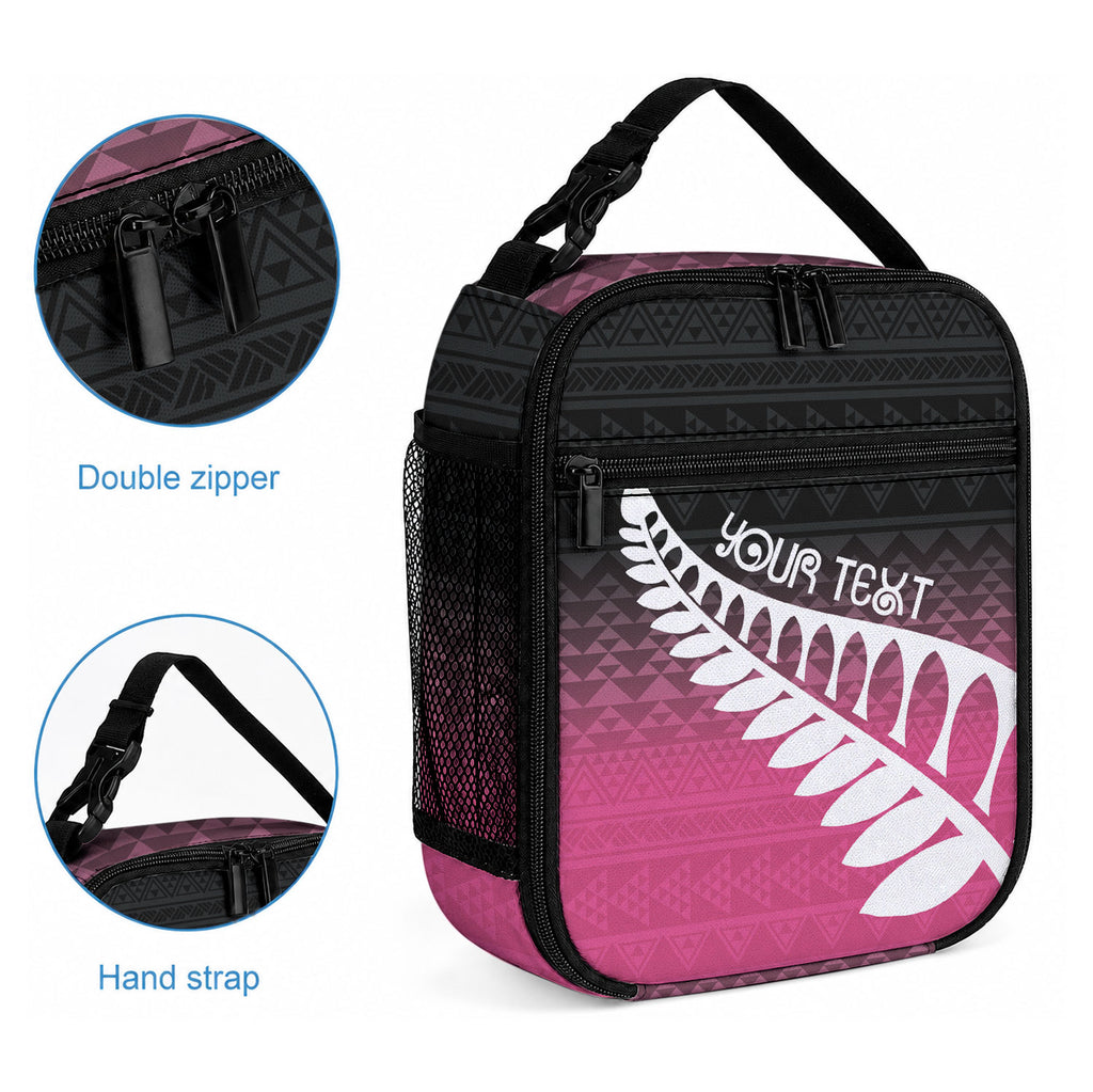 Pink Silver Fern Spirit Taniko Tukutuku Personalised Lunch Bag