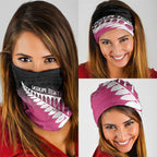 Pink Silver Fern Spirit Taniko Tukutuku Personalised Neck Gaiter - Aussie Hoodie