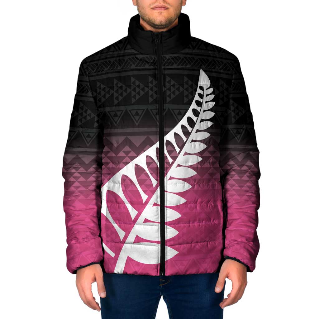 Pink Silver Fern Spirit Taniko Tukutuku Personalised Padded Jacket - Aussie Hoodie