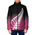 Pink Silver Fern Spirit Taniko Tukutuku Personalised Padded Jacket - Aussie Hoodie