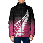 Pink Silver Fern Spirit Taniko Tukutuku Personalised Padded Jacket - Aussie Hoodie