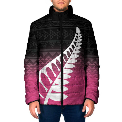 Pink Silver Fern Spirit Taniko Tukutuku Personalised Padded Jacket - Aussie Hoodie
