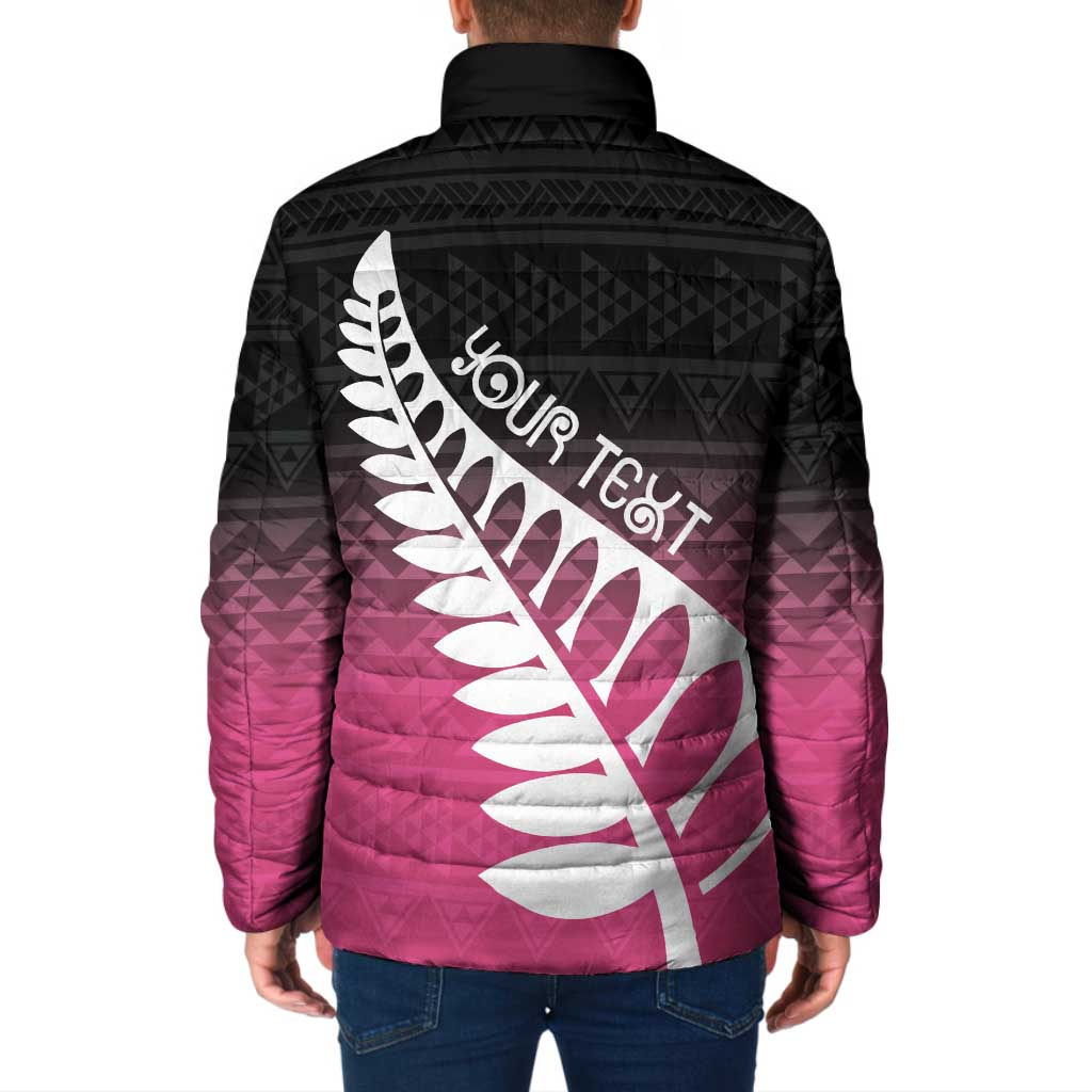 Pink Silver Fern Spirit Taniko Tukutuku Personalised Padded Jacket - Aussie Hoodie