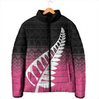 Pink Silver Fern Spirit Taniko Tukutuku Personalised Padded Jacket - Aussie Hoodie