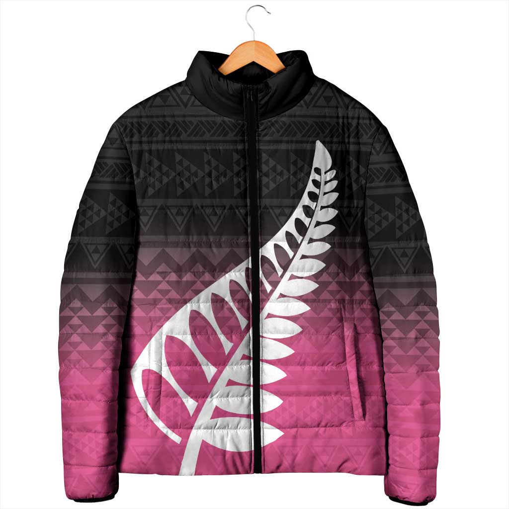 Pink Silver Fern Spirit Taniko Tukutuku Personalised Padded Jacket - Aussie Hoodie