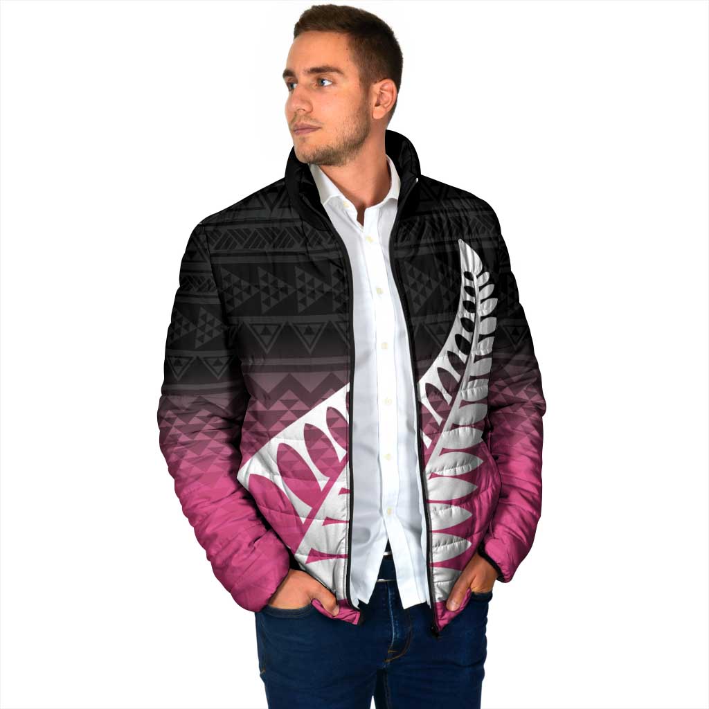 Pink Silver Fern Spirit Taniko Tukutuku Personalised Padded Jacket - Aussie Hoodie