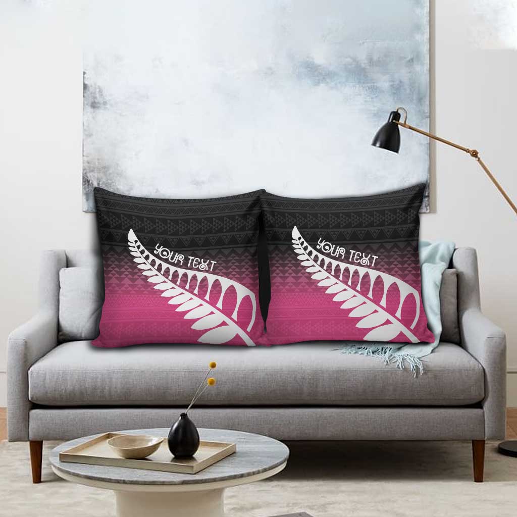Pink Silver Fern Spirit Taniko Tukutuku Personalised Pillow Cover - Aussie Hoodie