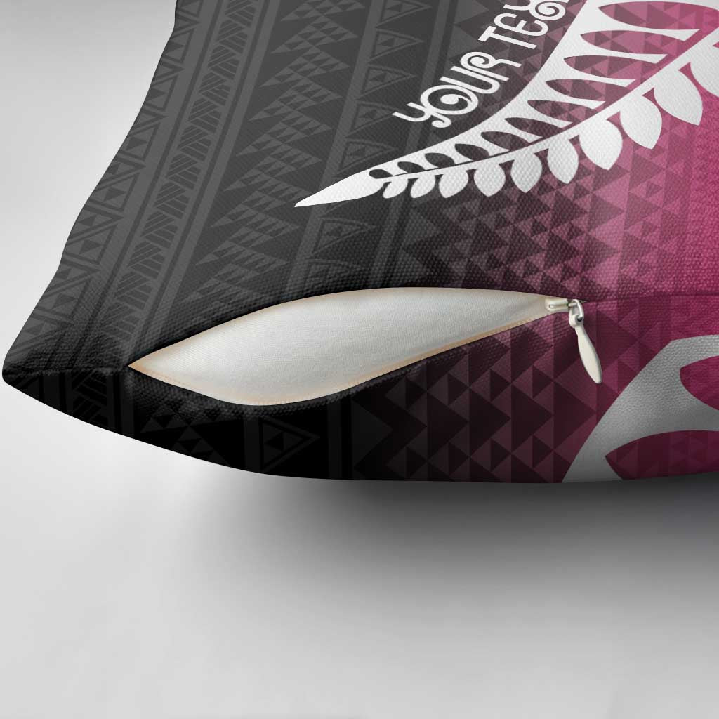 Pink Silver Fern Spirit Taniko Tukutuku Personalised Pillow Cover - Aussie Hoodie