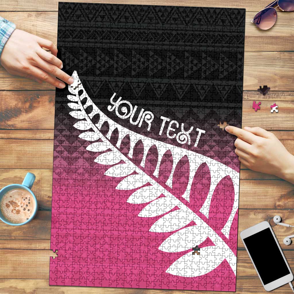 Pink Silver Fern Spirit Taniko Tukutuku Personalised Puzzle - Aussie Hoodie