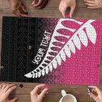 Pink Silver Fern Spirit Taniko Tukutuku Personalised Puzzle - Aussie Hoodie