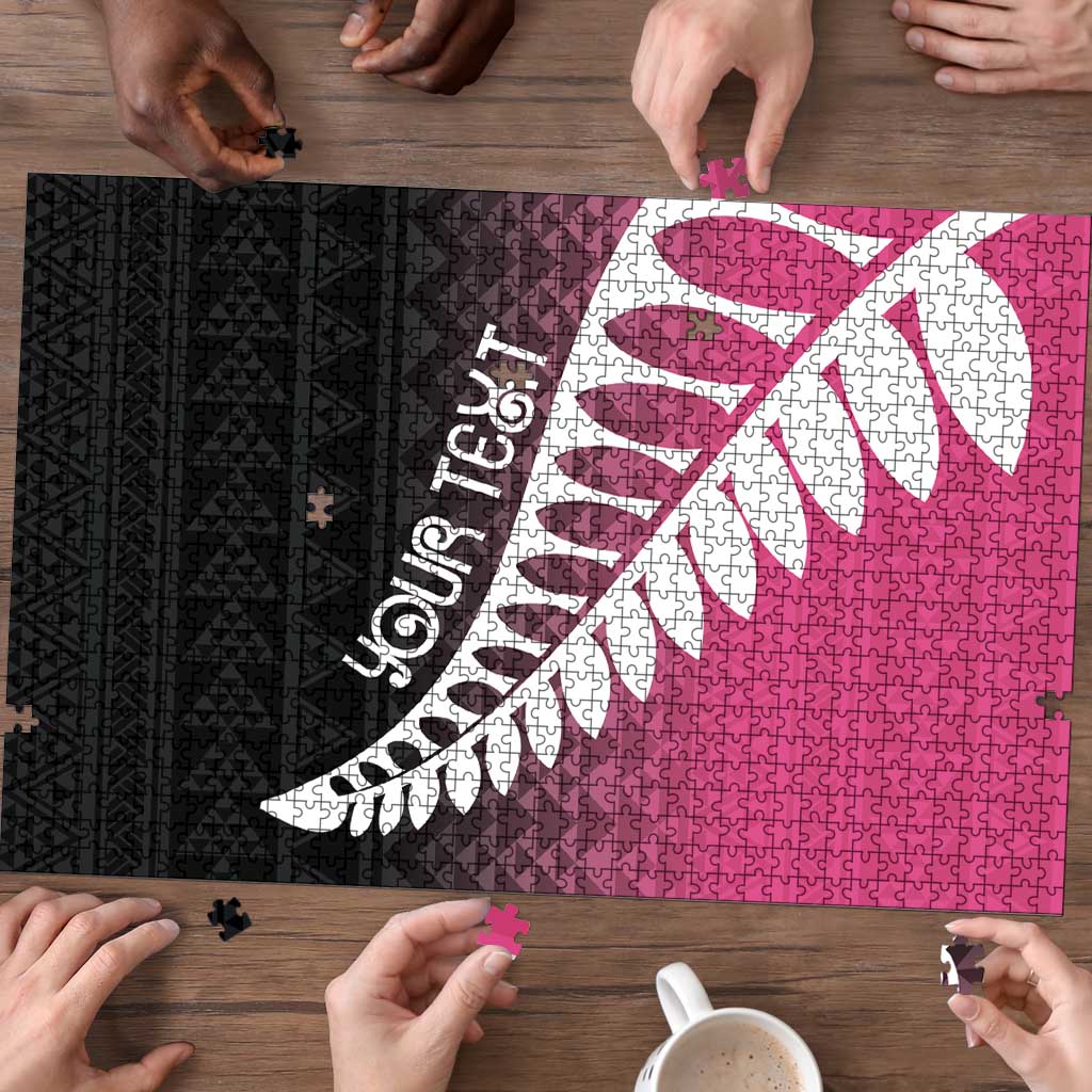 Pink Silver Fern Spirit Taniko Tukutuku Personalised Puzzle - Aussie Hoodie