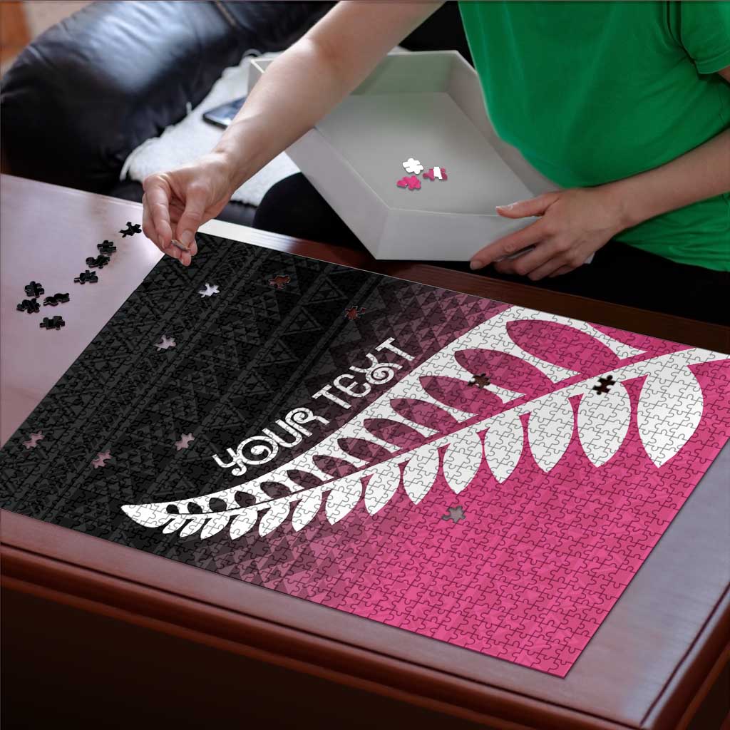 Pink Silver Fern Spirit Taniko Tukutuku Personalised Puzzle - Aussie Hoodie