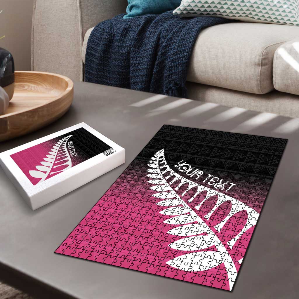 Pink Silver Fern Spirit Taniko Tukutuku Personalised Puzzle - Aussie Hoodie
