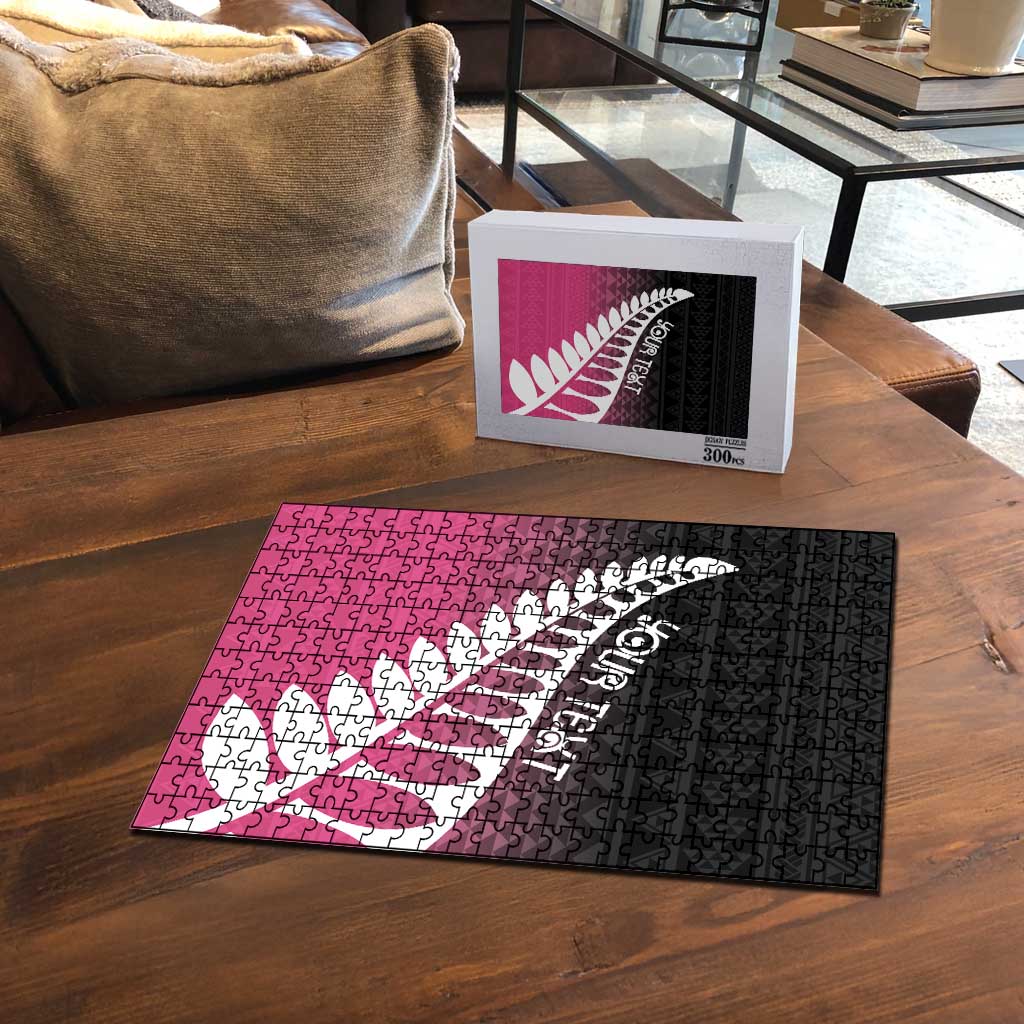 Pink Silver Fern Spirit Taniko Tukutuku Personalised Puzzle - Aussie Hoodie