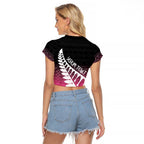 Pink Silver Fern Spirit Taniko Tukutuku Personalised Raglan Cropped T Shirt