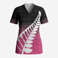 Pink Silver Fern Spirit Taniko Tukutuku Personalised Scrub Top - Aussie Hoodie