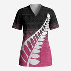 Pink Silver Fern Spirit Taniko Tukutuku Personalised Scrub Top - Aussie Hoodie