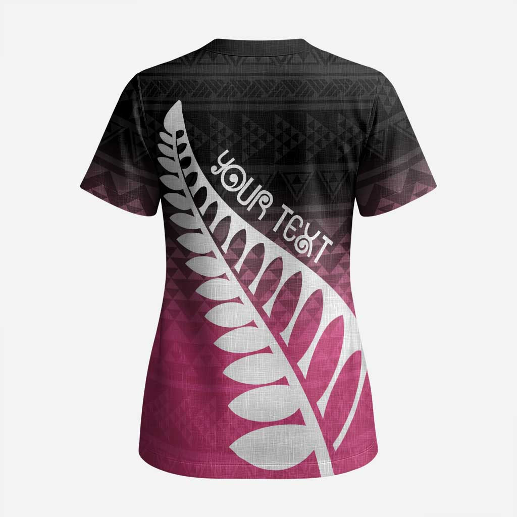 Pink Silver Fern Spirit Taniko Tukutuku Personalised Scrub Top - Aussie Hoodie