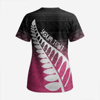 Pink Silver Fern Spirit Taniko Tukutuku Personalised Scrub Top - Aussie Hoodie