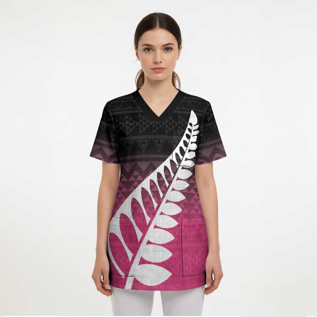 Pink Silver Fern Spirit Taniko Tukutuku Personalised Scrub Top - Aussie Hoodie