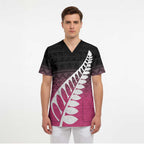 Pink Silver Fern Spirit Taniko Tukutuku Personalised Scrub Top - Aussie Hoodie