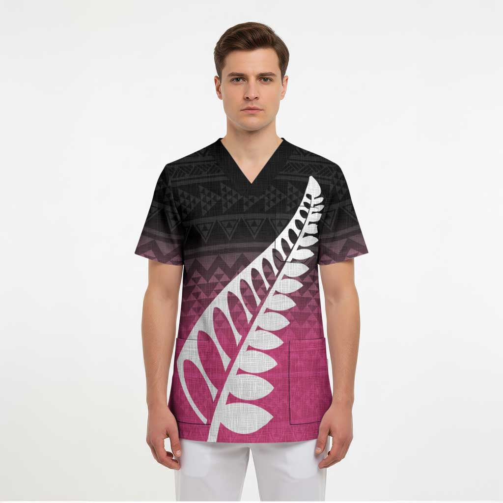 Pink Silver Fern Spirit Taniko Tukutuku Personalised Scrub Top - Aussie Hoodie