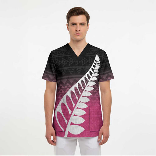Pink Silver Fern Spirit Taniko Tukutuku Personalised Scrub Top - Aussie Hoodie