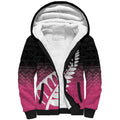 Pink Silver Fern Spirit Taniko Tukutuku Personalised Sherpa Hoodie