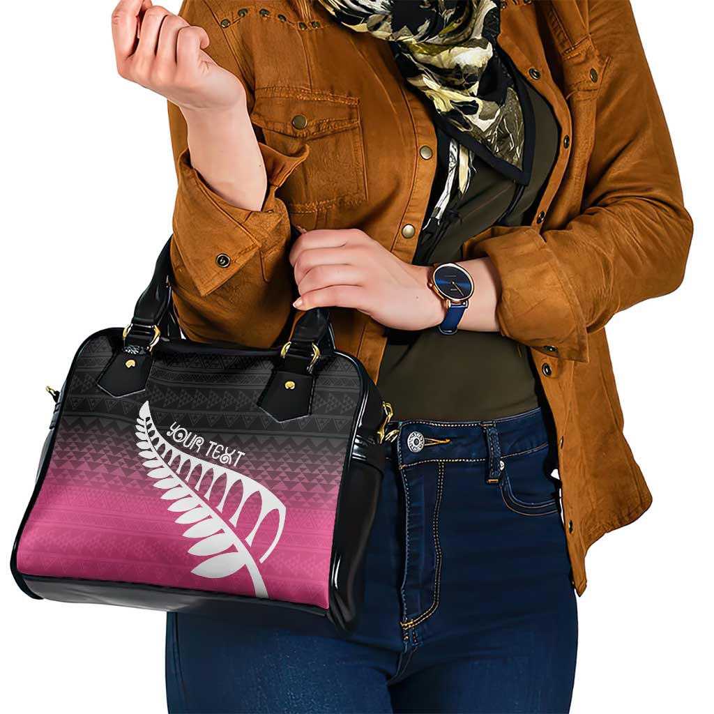 Pink Silver Fern Spirit Taniko Tukutuku Personalised Shoulder Handbag