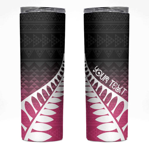 Pink Silver Fern Spirit Taniko Tukutuku Personalised Skinny Tumbler
