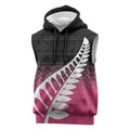 Pink Silver Fern Spirit Taniko Tukutuku Personalised Sleeveless Hoodie - Aussie Hoodie
