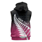Pink Silver Fern Spirit Taniko Tukutuku Personalised Sleeveless Hoodie - Aussie Hoodie