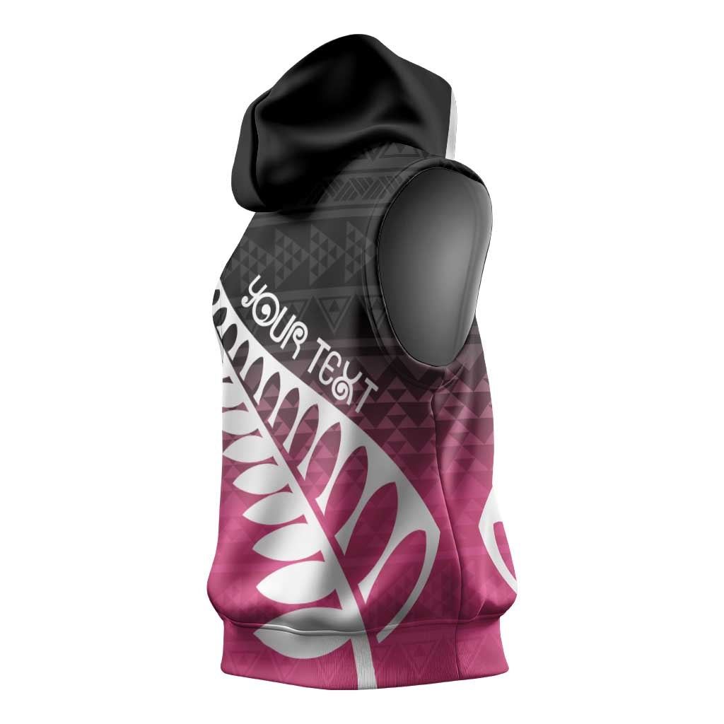 Pink Silver Fern Spirit Taniko Tukutuku Personalised Sleeveless Hoodie - Aussie Hoodie