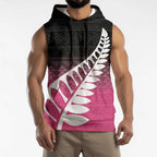 Pink Silver Fern Spirit Taniko Tukutuku Personalised Sleeveless Hoodie - Aussie Hoodie