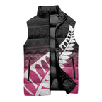 Pink Silver Fern Spirit Taniko Tukutuku Personalised Sleeveless Puffer Jacket - Aussie Hoodie